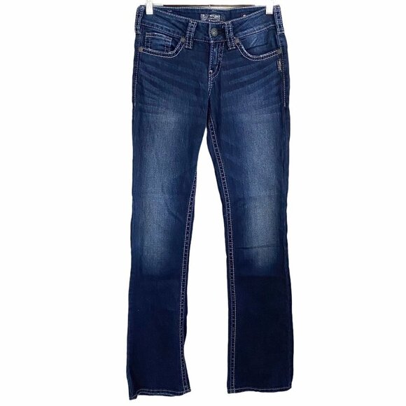 Silver Company Suki Mid Slim Super Stretch Bootcut Dark Wash Jeans Size 26 33 - Picture 1 of 10
